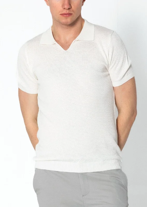 Jersey Knit V-neck Polo - Off White