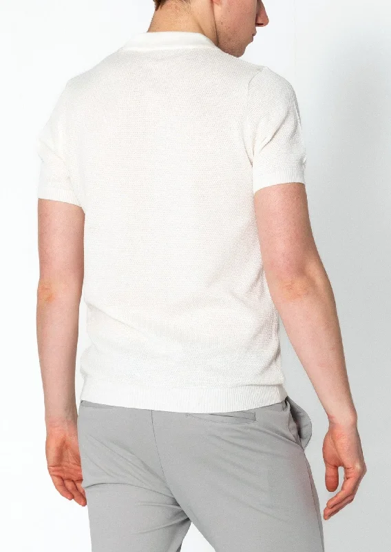 Jersey Knit V-neck Polo - Off White