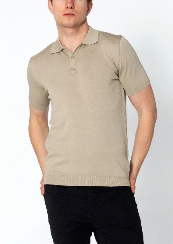 Lightweight Tonal-button Polo Tee - Dark Beige