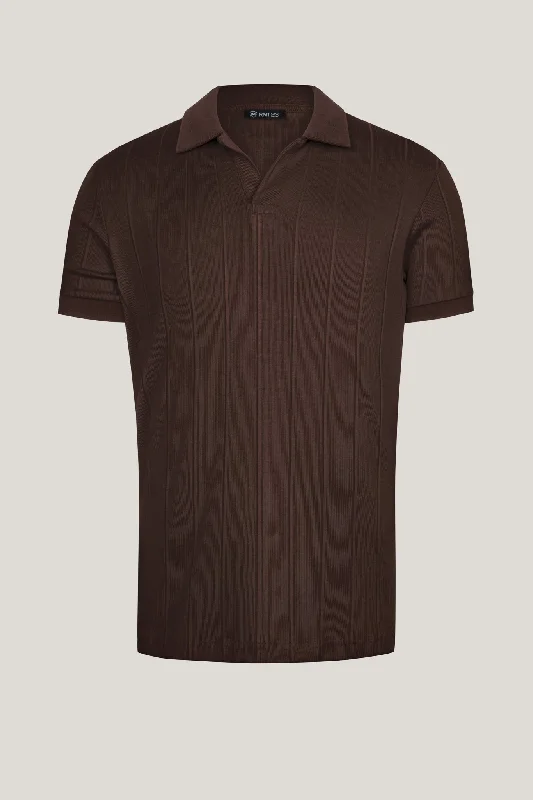 Fine Ribbed Polo Shirt - Brown