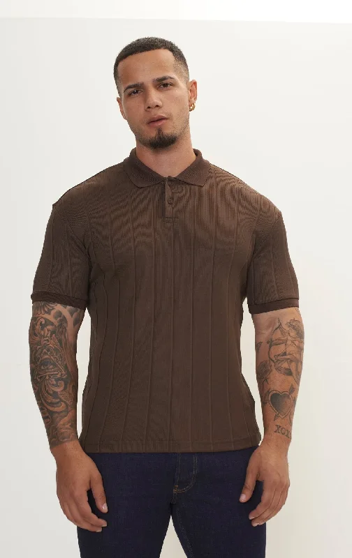 Fine Ribbed Polo Shirt - Brown