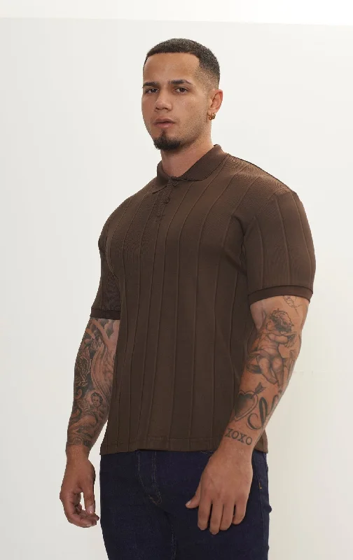 Fine Ribbed Polo Shirt - Brown