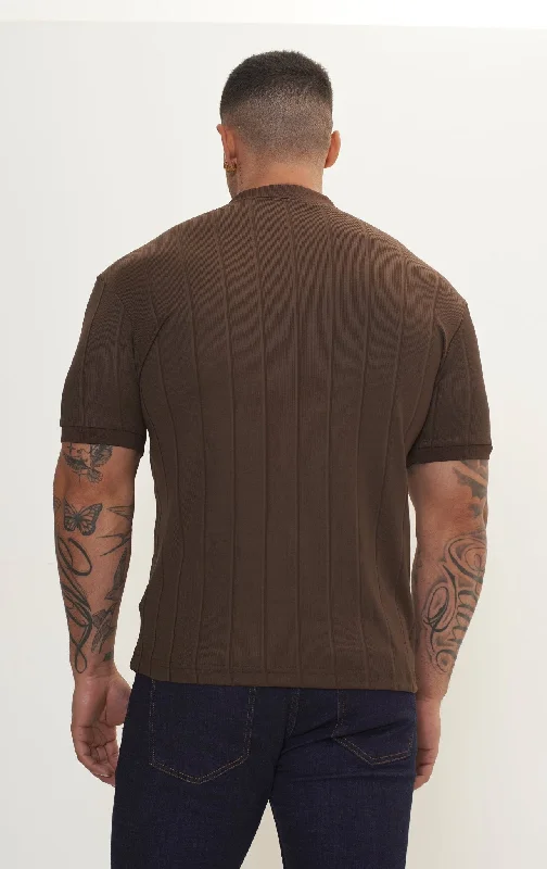 Fine Ribbed Polo Shirt - Brown