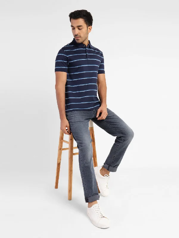 Men's Striped Polo T-shirt Blue