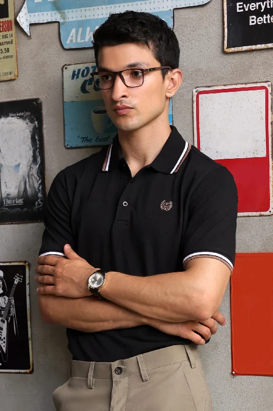 Black Jacquard Collar Polo