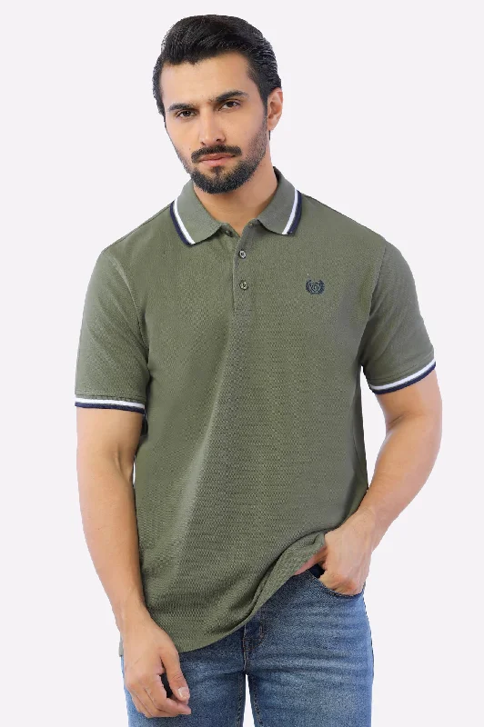 Olive Jacquard Collar Polo