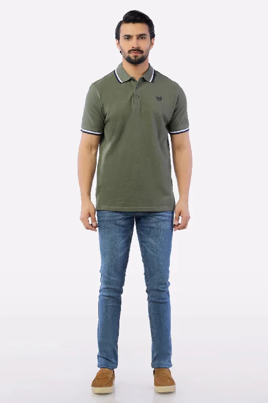 Olive Jacquard Collar Polo