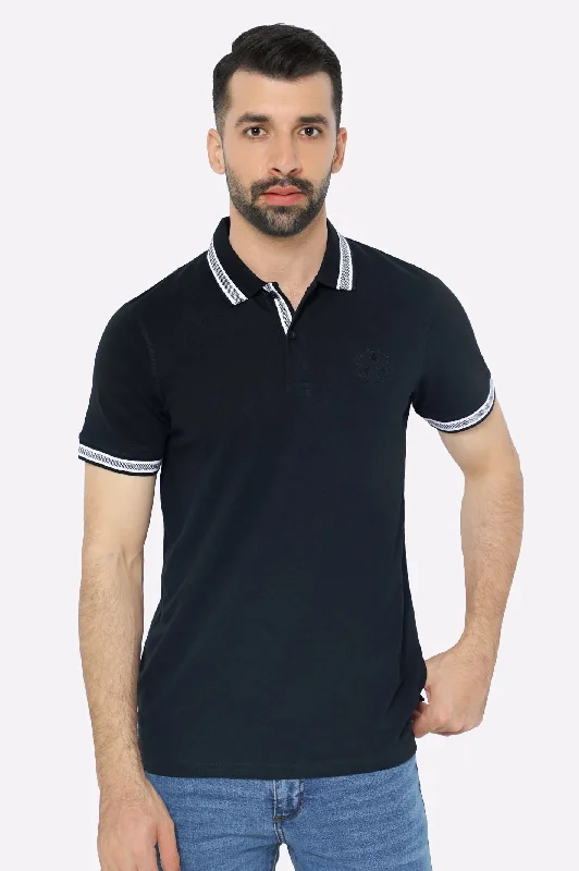 Black Jacquard Collar Polo