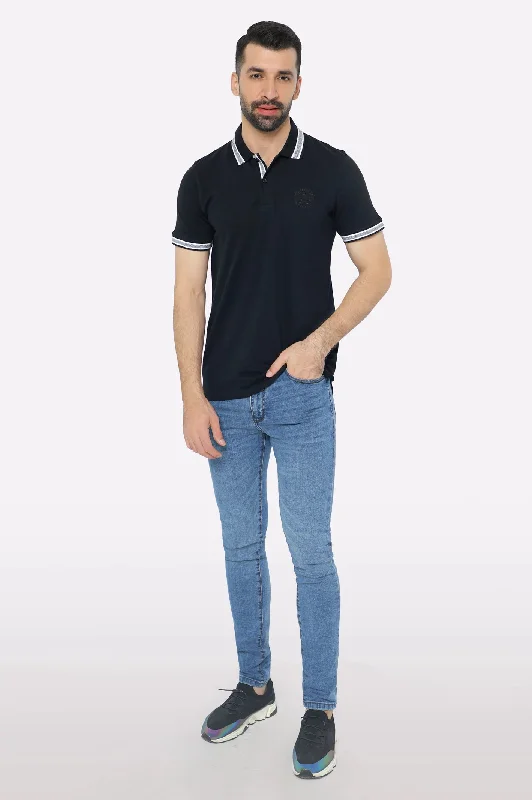 Black Jacquard Collar Polo