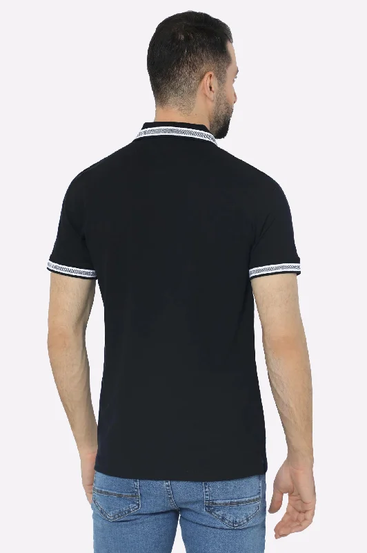 Black Jacquard Collar Polo