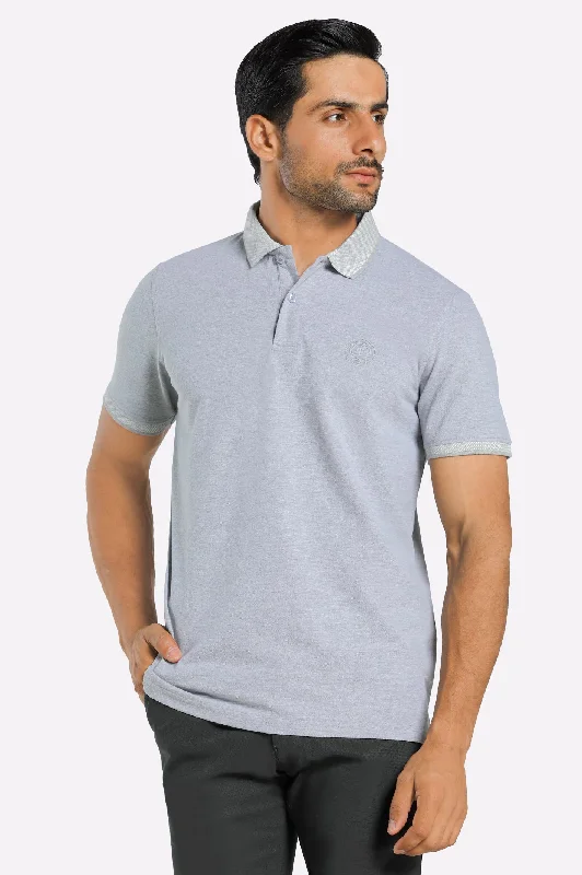 Heather Grey Jacquard Collar Polo