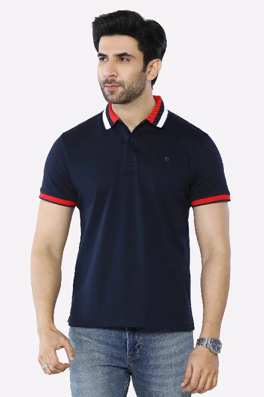 Navy Blue Jacquard Collar Polo