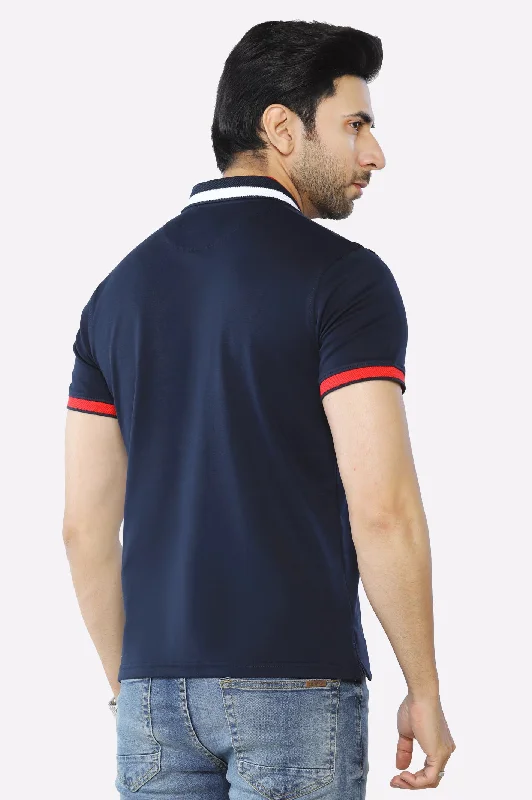 Navy Blue Jacquard Collar Polo