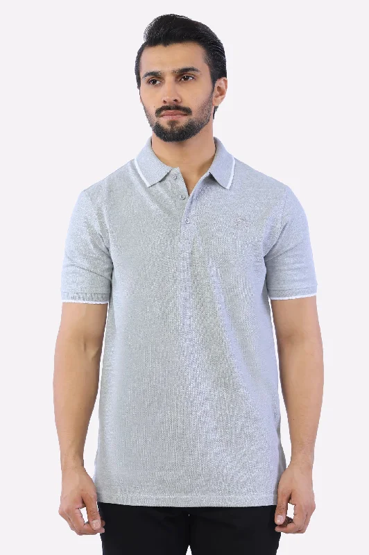 Heather Grey Tipping Collar Polo