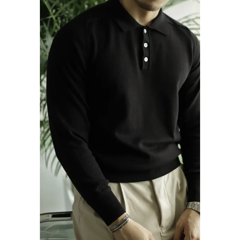 Classic Elegant Polo Shirt for Men - Long Sleeves, Pure Cotton