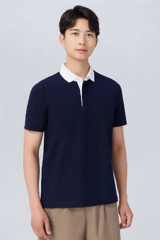 VISDRY™ Pique Contrast Collar Polo | Navy NNY096