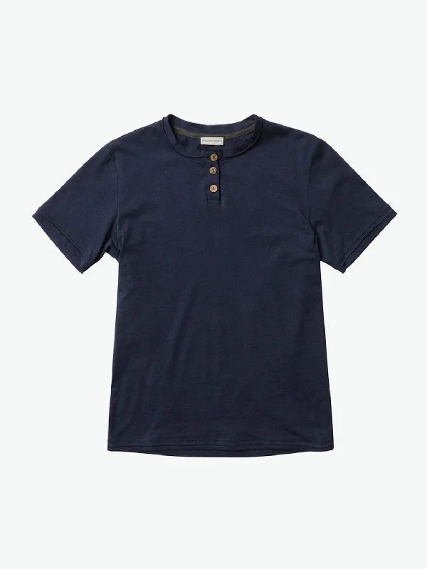 Organic Cotton Short Sleeve Henley T-shirt Navy Blue