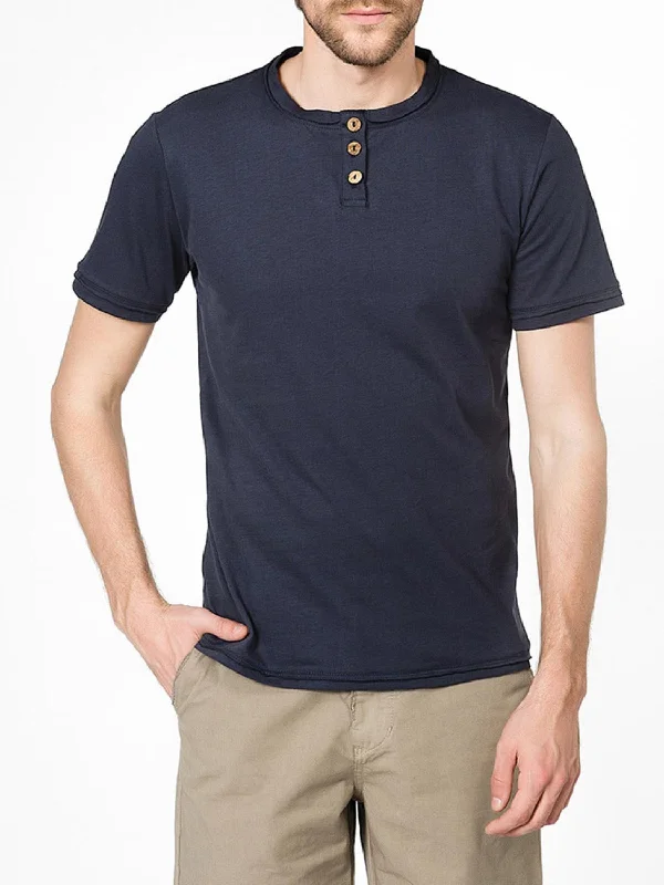 Organic Cotton Short Sleeve Henley T-shirt Navy Blue