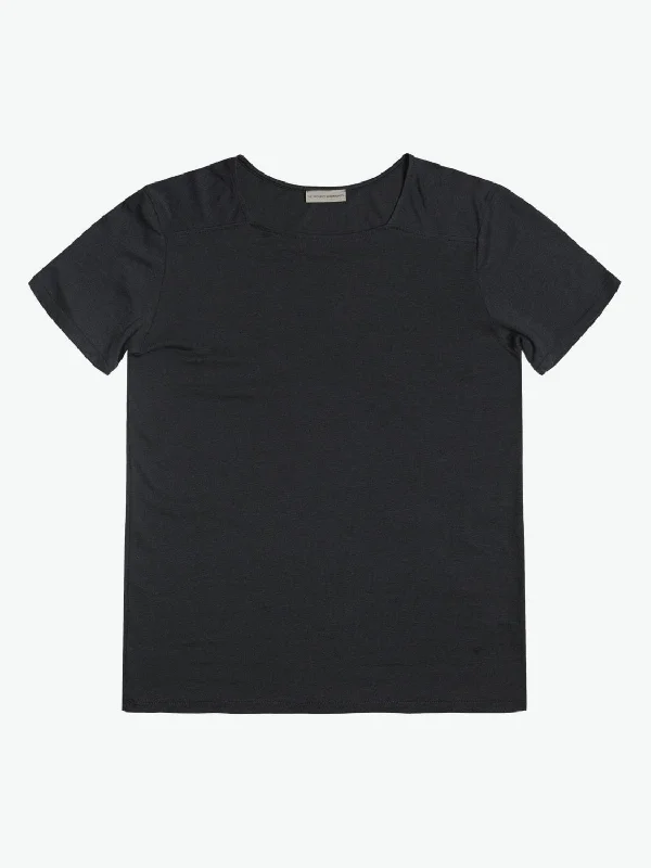 Silk Blend Box Neck T-shirt Charcoal Grey