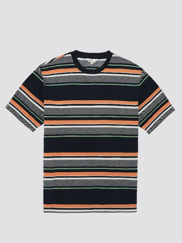 Signature Engineered Stripe Tee - Dark Navy