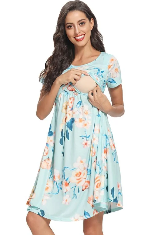 Floral Short Maternity & Nursing Dress